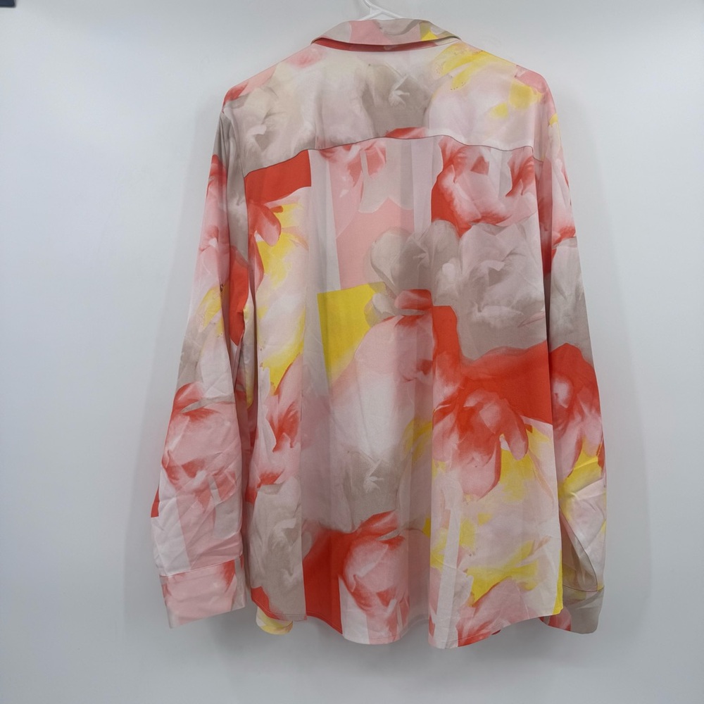 Calvin Klein Top Women 2X Orange Yellow Asymmetrical Zip Long Roll Tab Sleeve - Picture 7 of 13